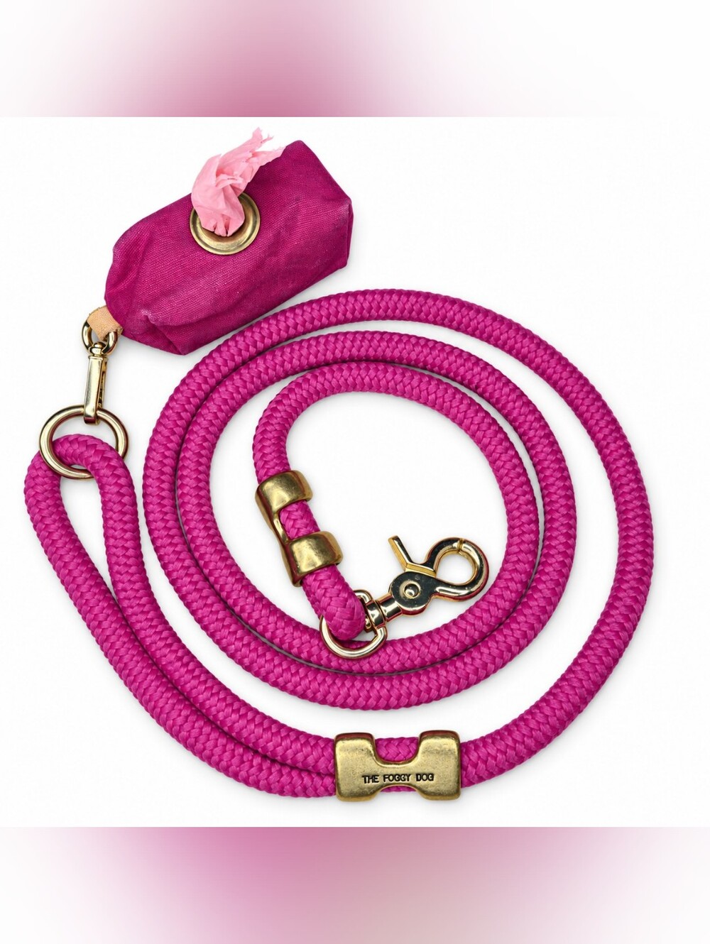 The Foggy Dog Hot Pink Marine Rope Leash 5ft + Waxed Canvas Waste Bag Holder
